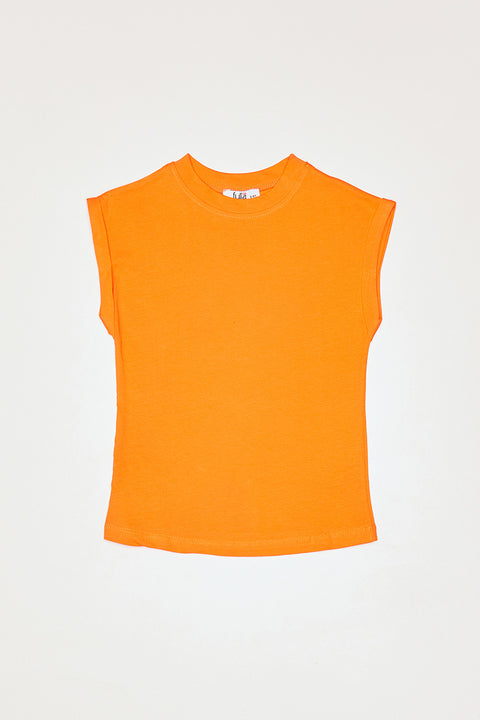 Fulla Moda Girl's Orange Crew Neck T-Shirt 169148(fl89)