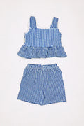 Fulla Moda  Baby Girl's Blue Gingham Patterned Wing Detail 2 Pcs Set 174285