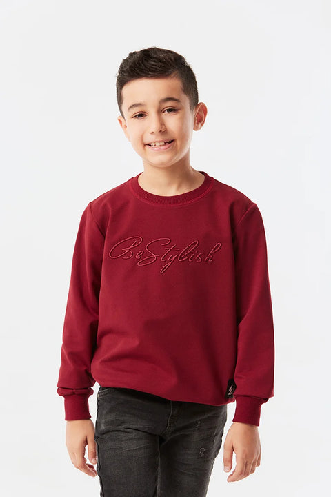SD Moda Boy's Burgundy Crew Neck Embroidered Sweatshirt 177105(ja84)