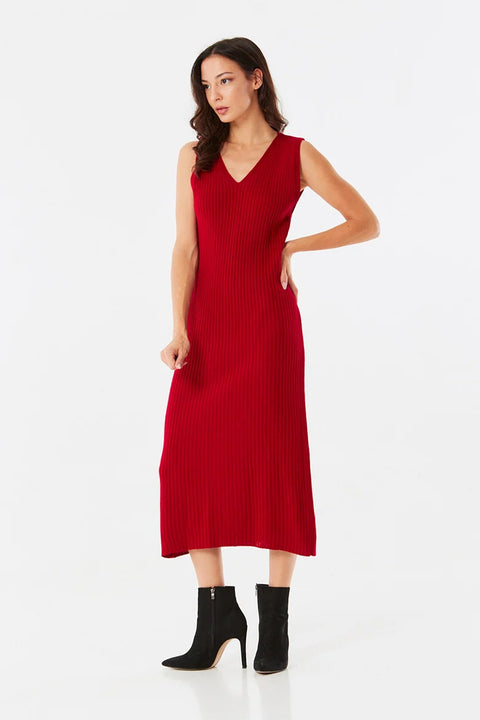 SD Moda Women's Red Straight Collar Balloon Sleeve Gilet Knitwear Set 178023