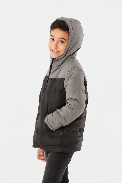 SD Moda Boy's Smoked Color Block Hooded Down Jacket 176157