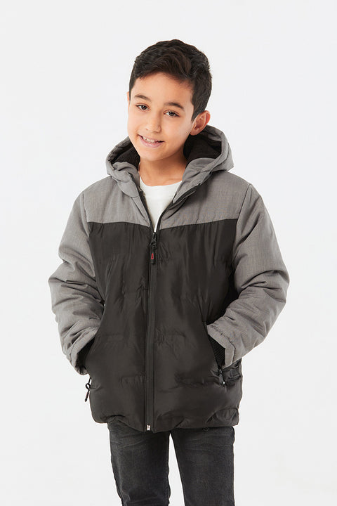 SD Moda Boy's Smoked Color Block Hooded Down Jacket 176157