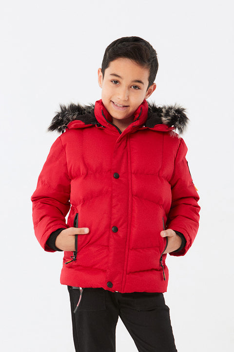 SD Moda Boy's Red Hooded Furry Down Jacket 176393(zone 4)