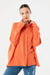 SD Moda Women's Orange Double Pocket Oversized Linen Shirt 177594(FL120)