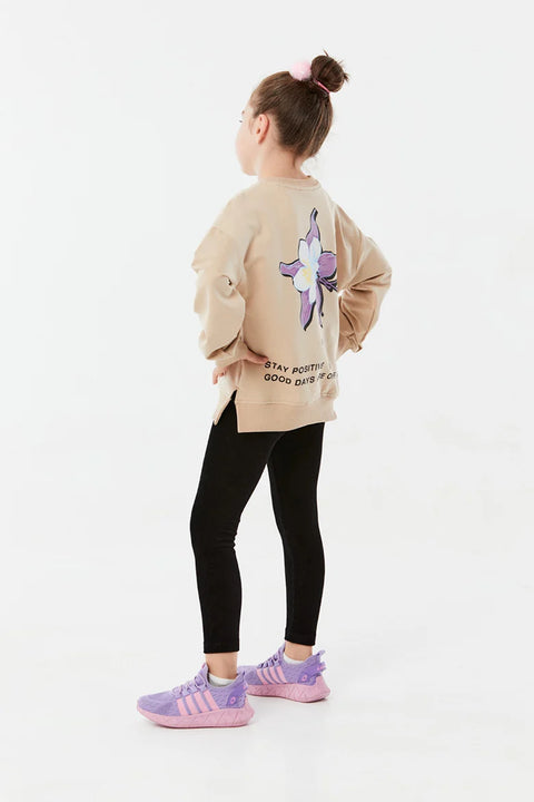 SD Moda Girl's Beige  Back And Front Printed Sweatshirt  178689 (FL122)