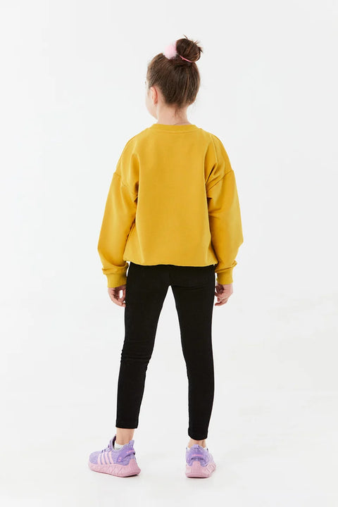 SD Moda Girl's Mustard Printed Crew Neck Sweatshirt 178683