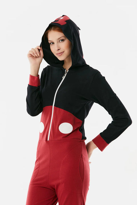 SD Moda Women's Burgundy & Black Color Block Hooded Jumpsuit 179239 (ma13)(SHR)