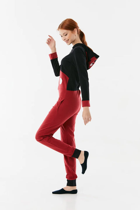 SD Moda Women's Burgundy & Black Color Block Hooded Jumpsuit 179239 (ma13)(SHR)