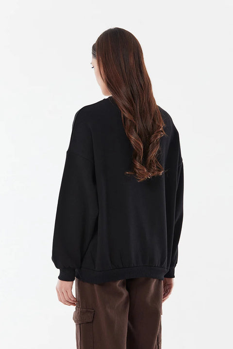 SD Moda  Women's Black California Printed Crew Neck Oversize Sweatshirt 176573 (FL223)