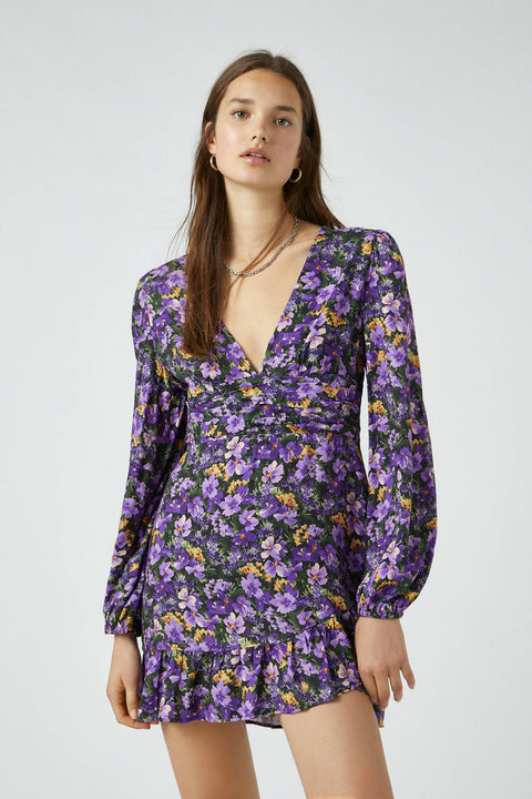 Pull & Bear Printed dress with gathered detail 9391/347/611 (FL8)