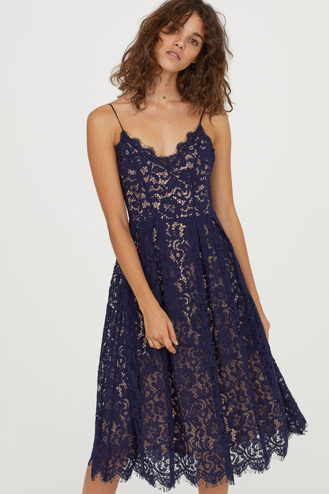 H&M  Women's Dark Blue Lace Dress 0608007001 (FL33)