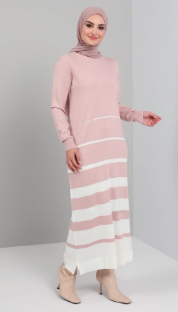 SD Hijab Women's Pink Crew neck  Knit Dress 7988786