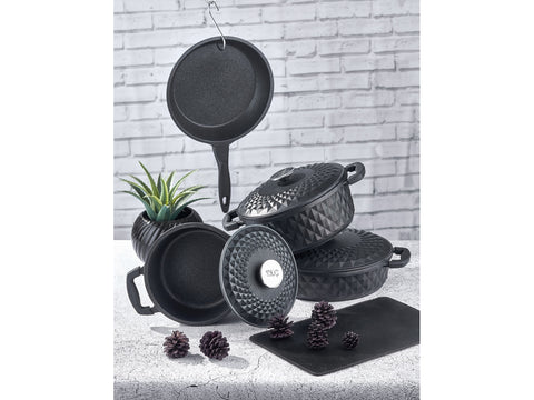 SD Home Black Carabella Cast Iron 7 Piece Cookware Set TAC-3730
