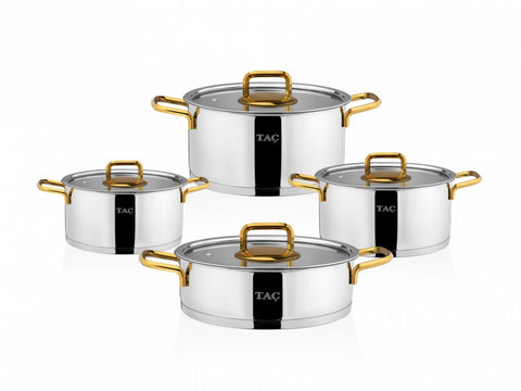 SD Home 8 Piece Steel Cookware Set Gold With Induction Base TAC-4724