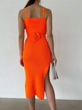 My Dukkan Women's Orange Waist Cross Slit Knitwear Suit MYD9502