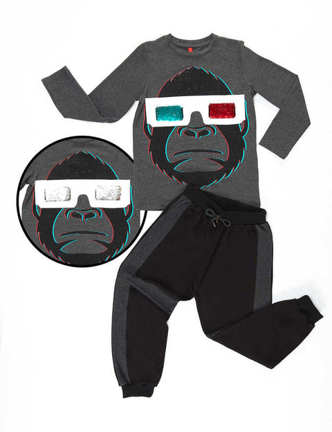 Mushi Boy's Anthracite Changing Glasses Pants Set MS-19K1-016(SHR)