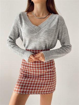 My Dukkan Women's Orange Patterned Zipper Skirt MYD103