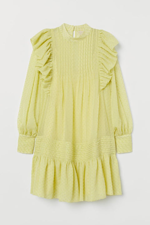 H&M Women's Light Yellow Flounce-trimmed Tunic 0885617001(FL127)
