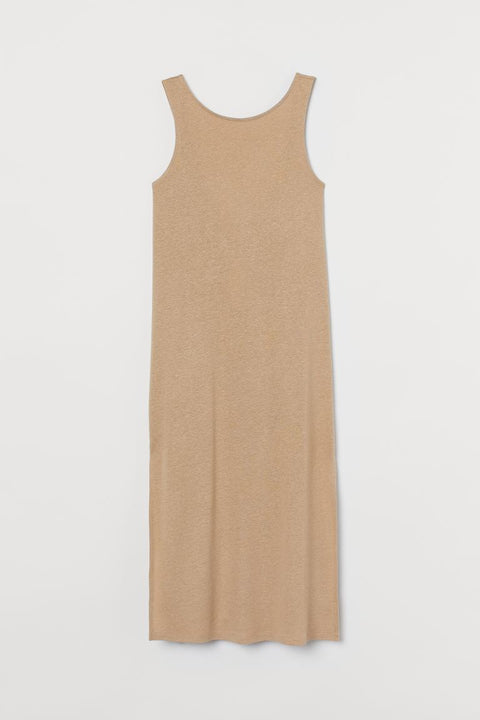 H&M Women's Beige Linen-blend Dress 0882961003(fl121) (SHR)