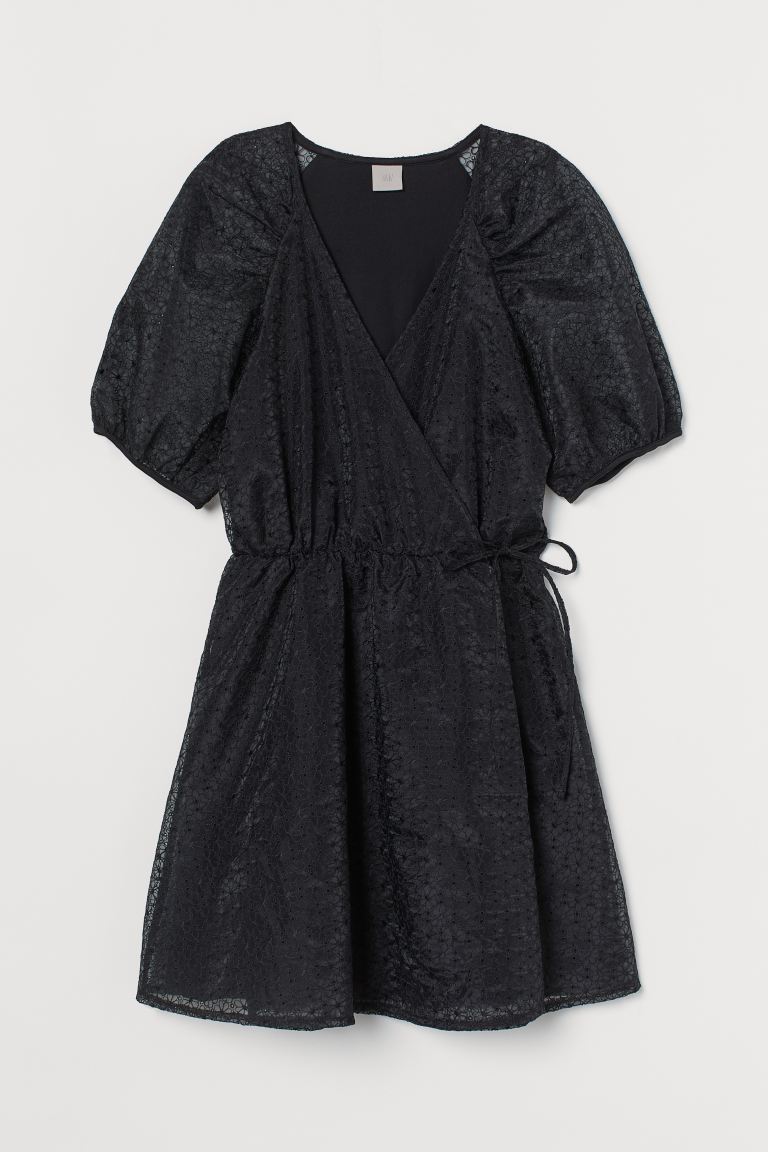 H&M Women's Black Puff-sleeved wrap Dress 0904112002