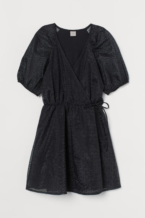 H&M Women's Black Puff-sleeved wrap Dress 0904112002 (FL14)