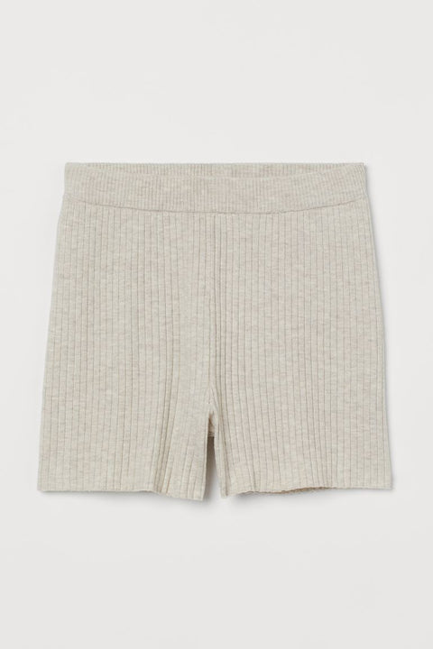 H&M  Women's Beige Rib-knit shorts 0965757002 (SHR)(AA60)