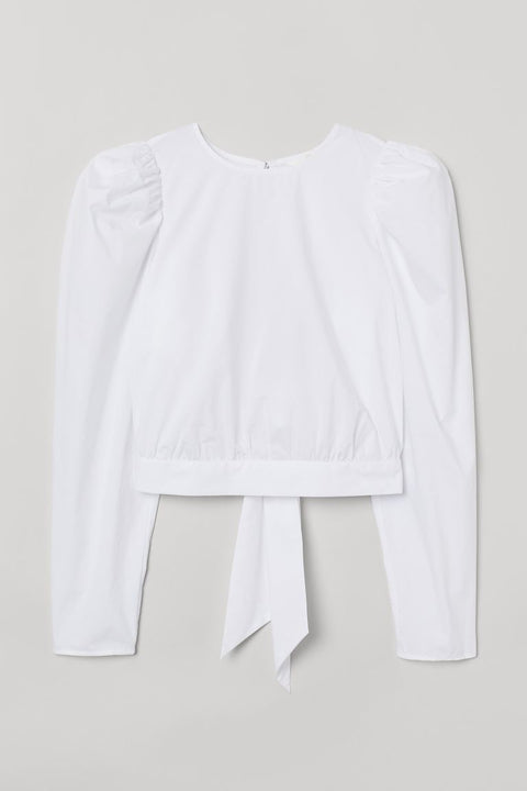 H&M Women's White Puff-sleeved Cotton Blouse 0923232001 (JA31)