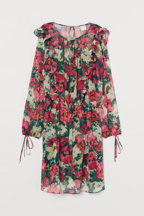 H&M Women's Pink floral Chiffon Dress 0830953002 shr