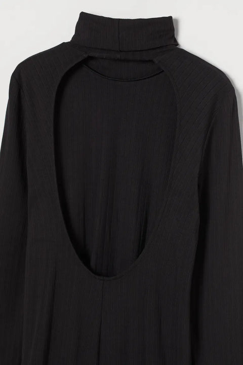 H&M Women's Black Ribbed Turtleneck Dress 0931353001 (shr)