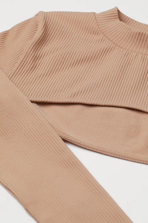 H&M Women's Beige Seamless cropped top 1012454005