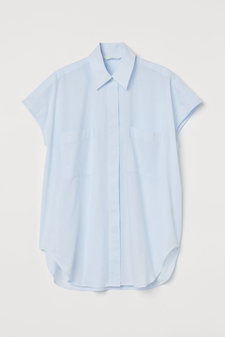 H&M Women's Light Blue Sleeveless Cotton Shirt 0989192005(SHR)(FL48) shr