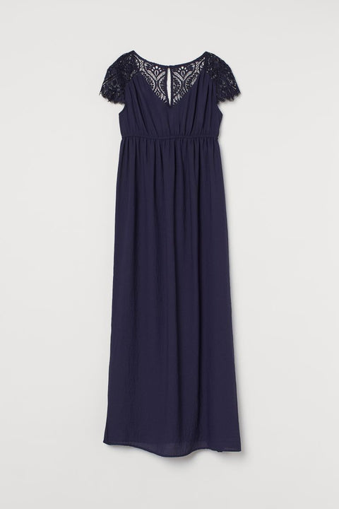 H&M Women's Navy Blue MAMA Lace-detail Dress 0847541001