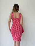 My Dukkan Women's Pink Square Collar Vintage Knitwear Dress MYD9501