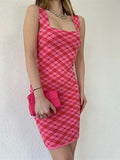 My Dukkan Women's Pink Square Collar Vintage Knitwear Dress MYD9501
