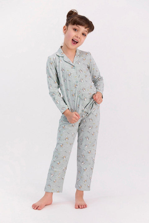 Roly Poly Girl's Green melange Relax Child Shirt Pajama Set
