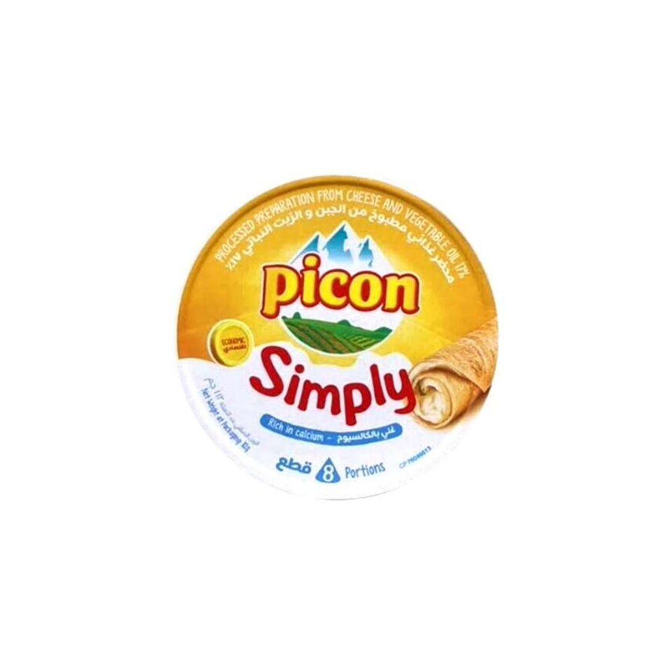 Packaging of Picon Simply cheese, showing the brand logo, product name, and an image of the cheese product.